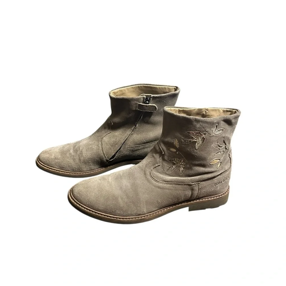 Pom D' Api Women's Suede Ankle Boots Sparkle Birds Tan Size 38/7.5